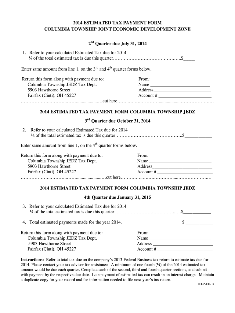 Fillable Online columbiatwp 2014 ESTIMATED TAX PAYMENT FORM COLUMBIA