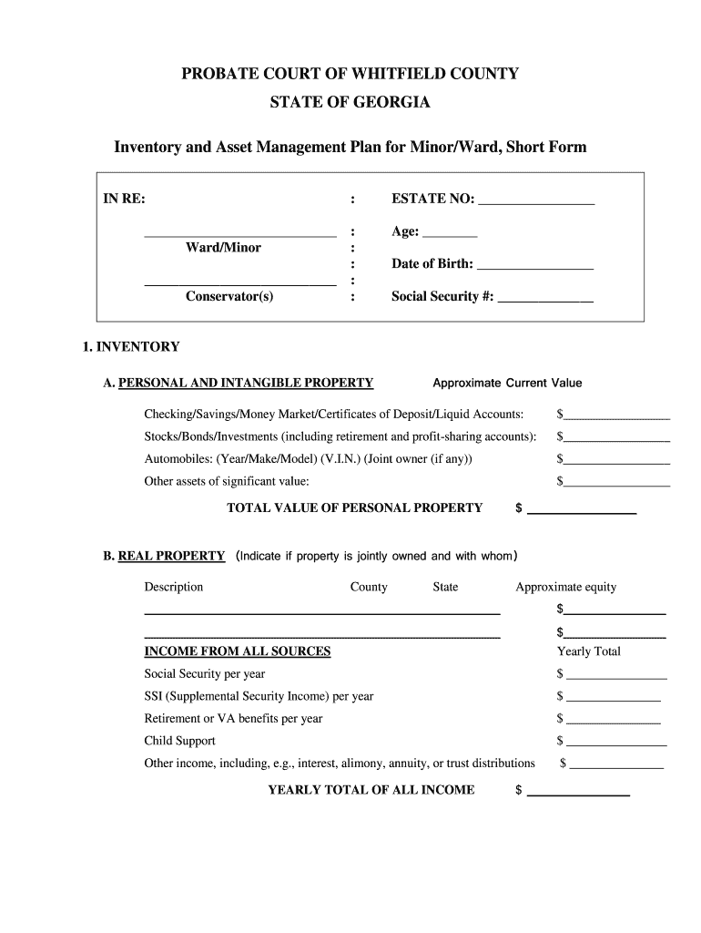 Fillable Online PROBATE COURT OF WHITFIELD COUNTY Fax Email Print