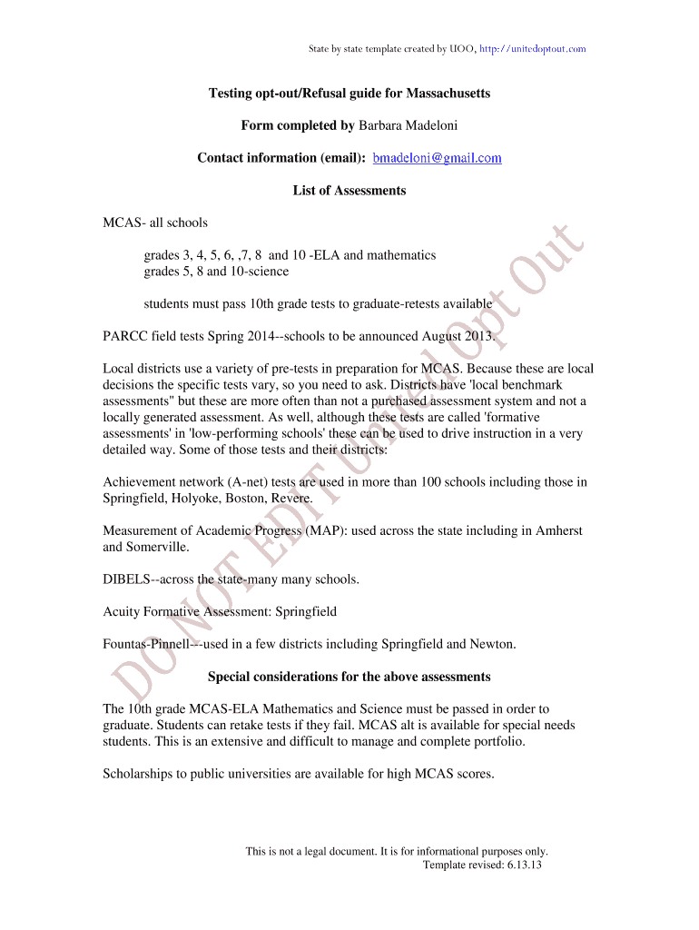 Fillable Online Testing optout/Refusal guide for