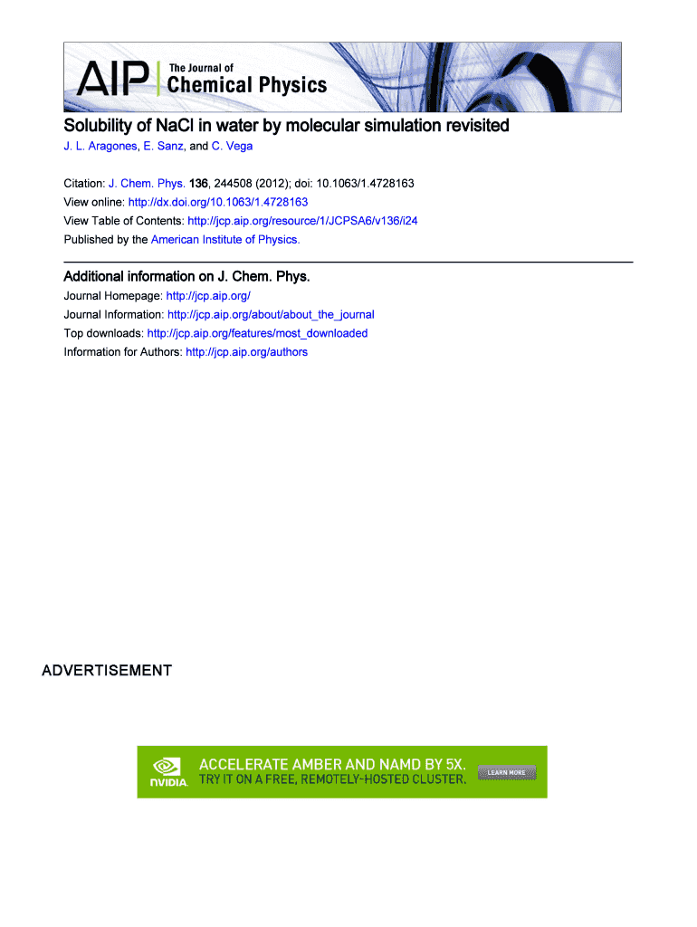 Fillable Online Solubility of NaCl in water by molecular simulation