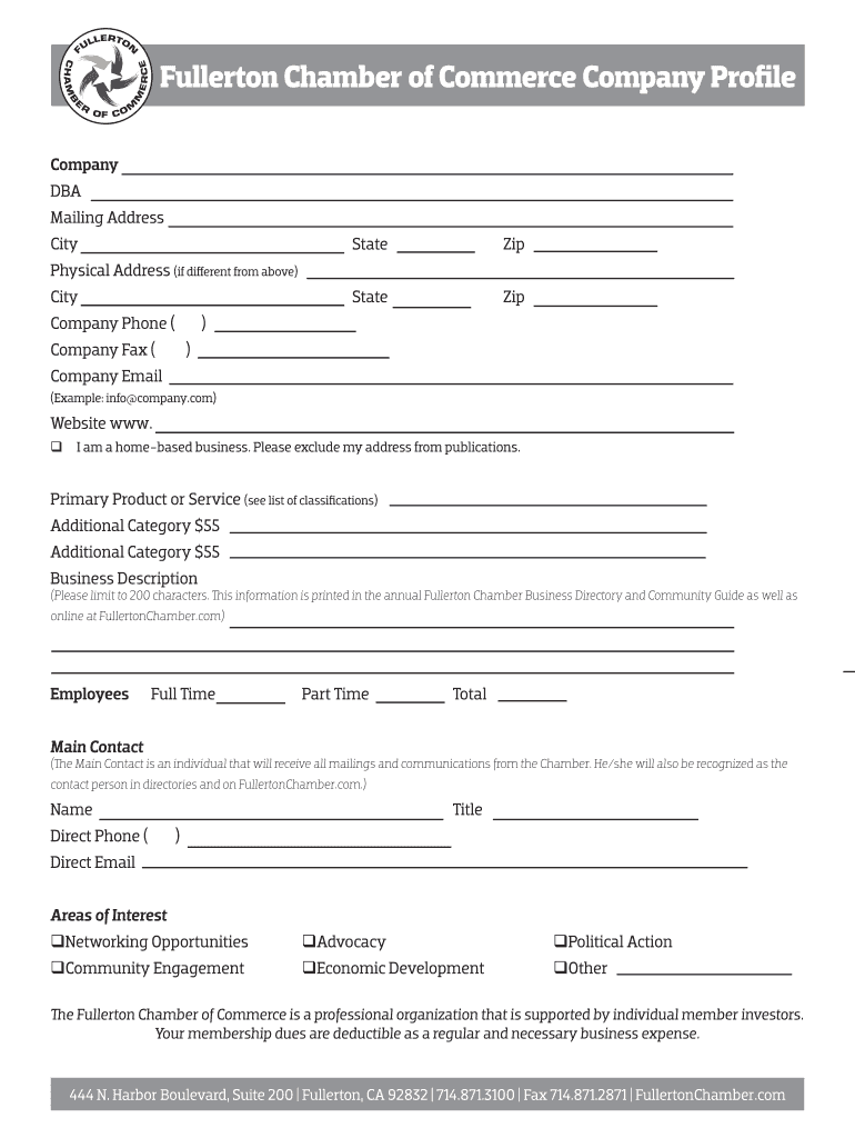Fillable Online Membership Application Fullerton Chamber of Commerce