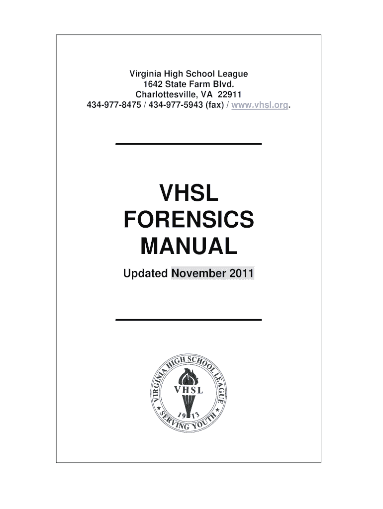 Fillable Online vhsl VHSL FORENSICS MANUAL Updated November 2011