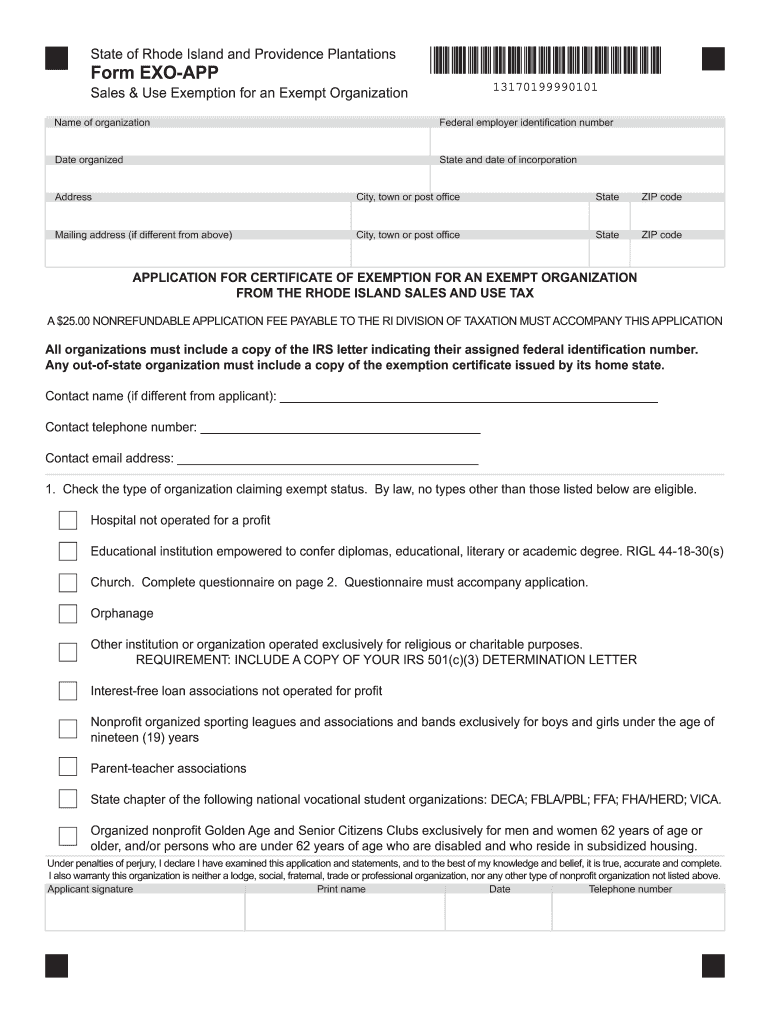Rhode Island Application Exemption Fill Online, Printable, Fillable
