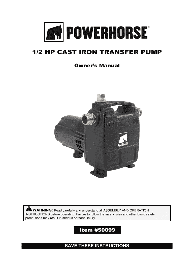 Fillable Online 1/2 HP CAST IRON TRANSFER PUMP Northern Tool Fax