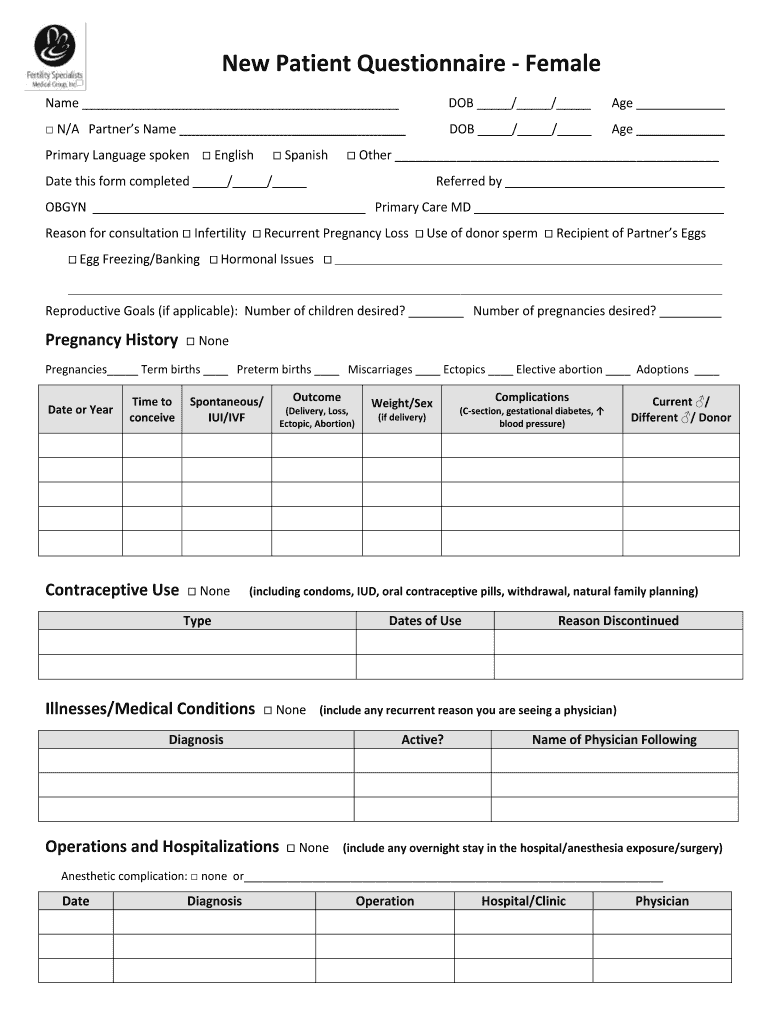 Fillable Online Obstetric History and Physical Template Revision 7 (10