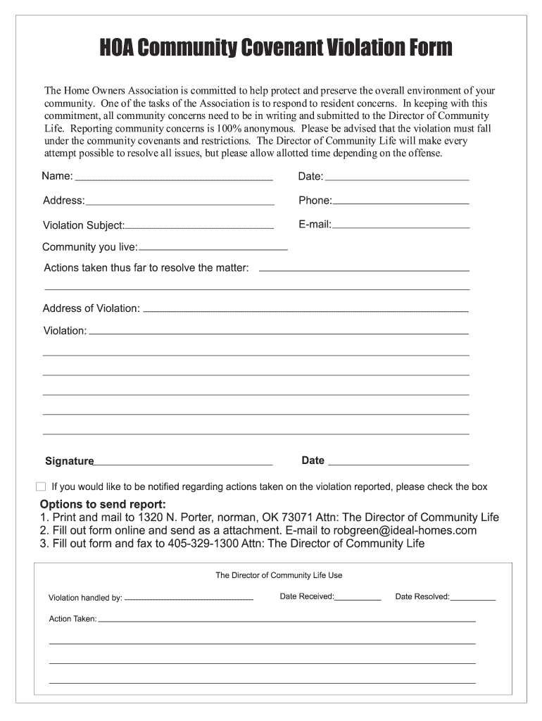 Fillable Online Sample letter of homeowners association violation