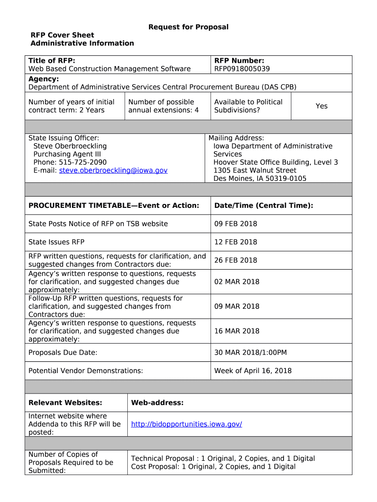for RFP Cover Sheet Administrative Ination Title of Doc Template
