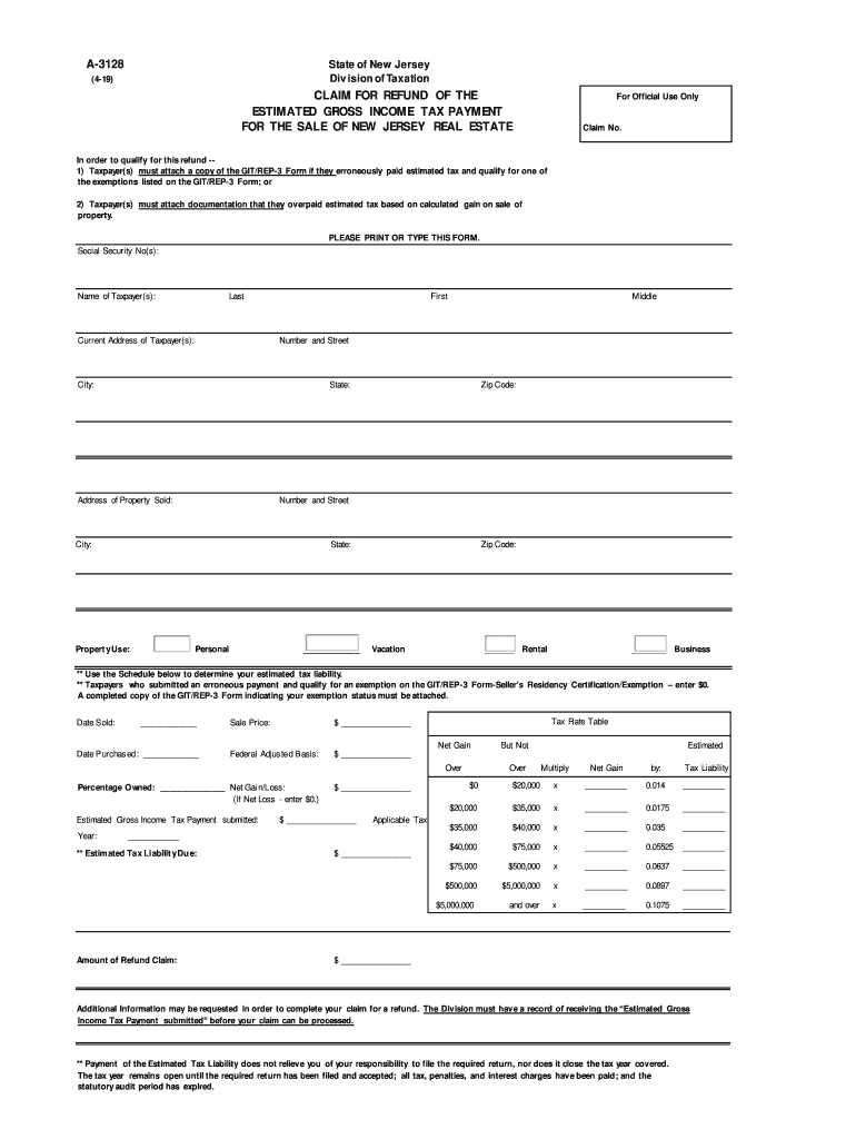 NJ DoT A3128 2019 Fill out Tax Template Online US Legal Forms