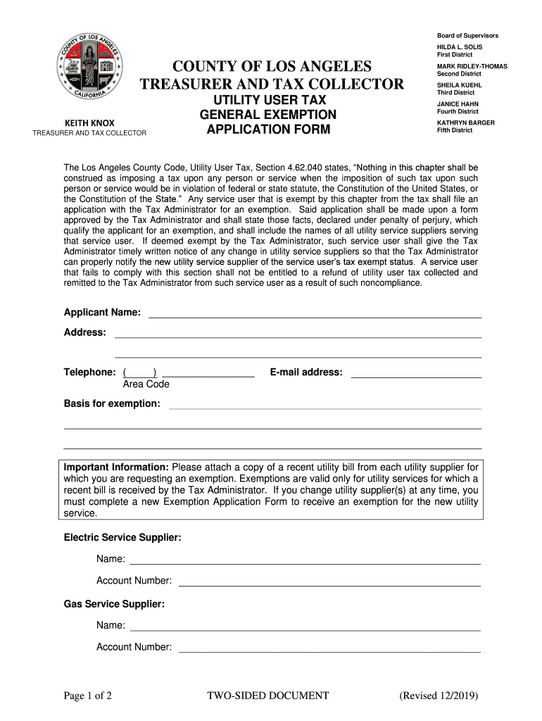 Fillable Online Utility User Tax General Exemption Application Form Fax