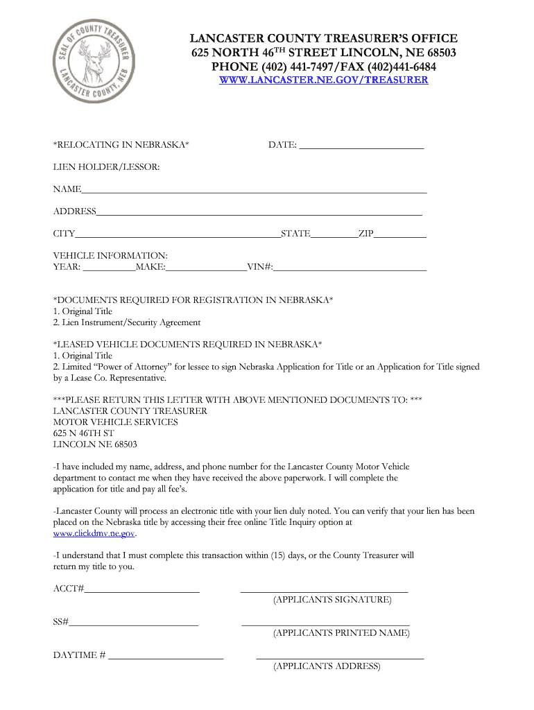 Fillable Online lancaster county treasurer's office 625 north 46th