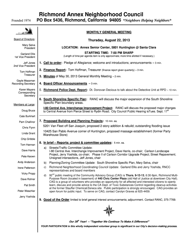 Fillable Online Richmond Annex Senior Center to Celebrate 40 Years of