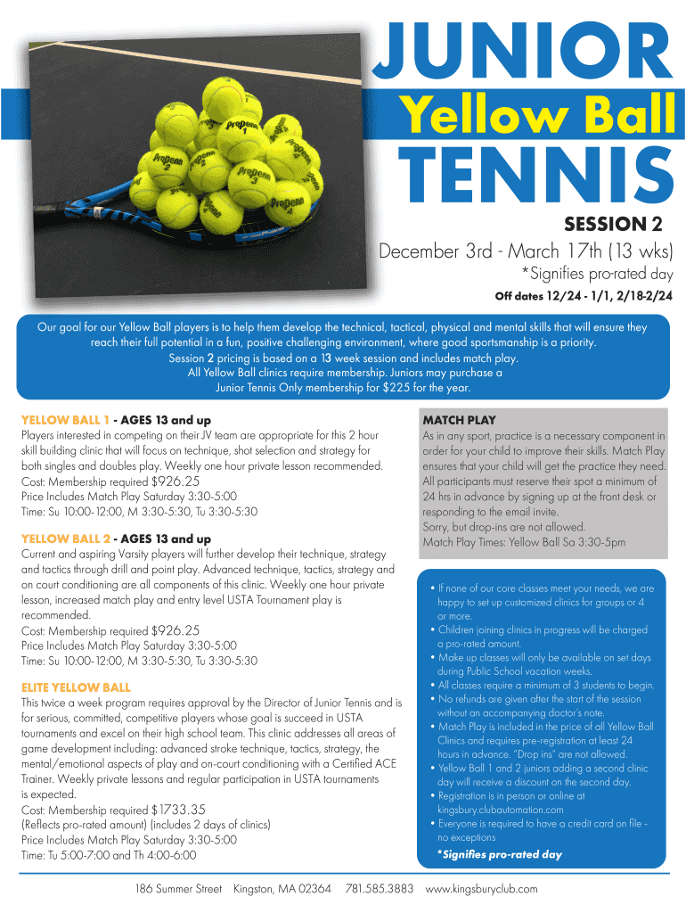 Fillable Online Junior Tennis Programs and Clinics at Kings Highway