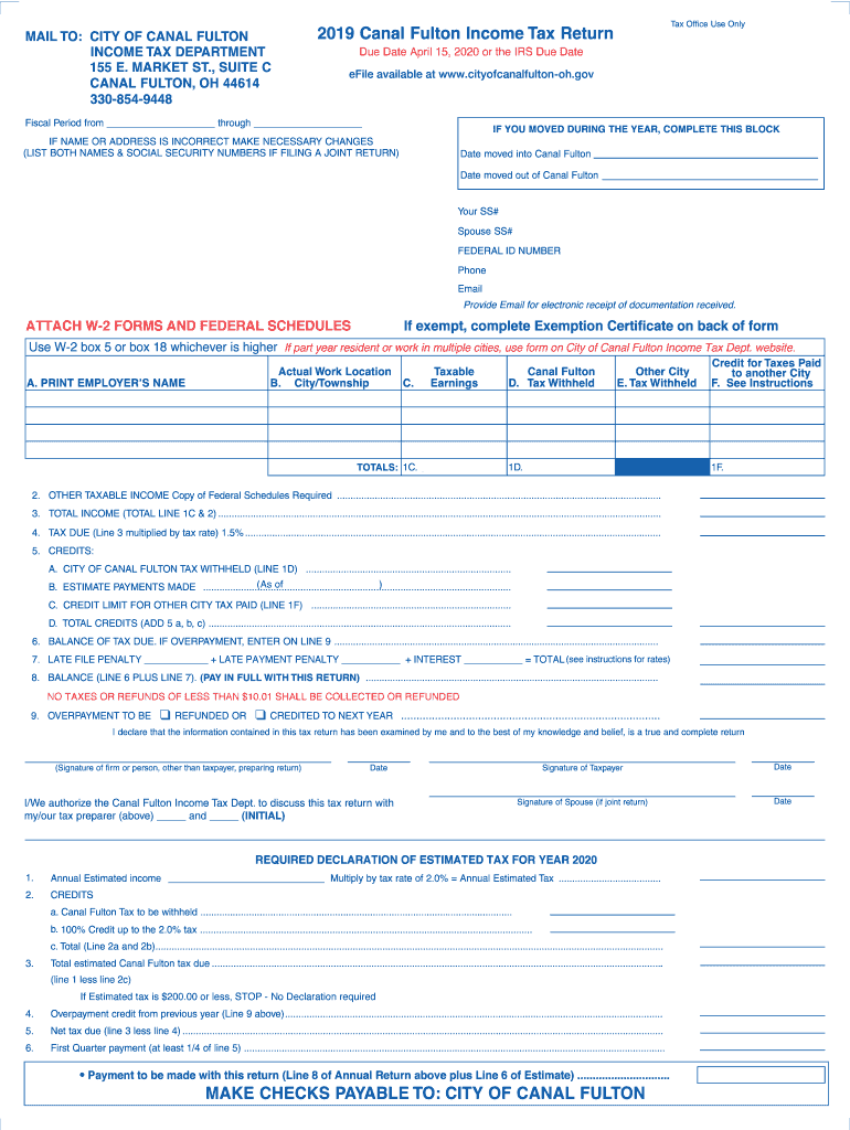 Fillable Online Tax DepartmentThe City of Canal Fulton Fax Email Print pdfFiller