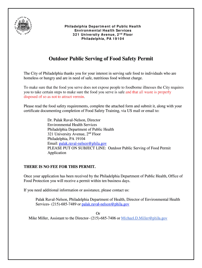 Fillable Online Outdoor Public Serving of Food Safety Permit