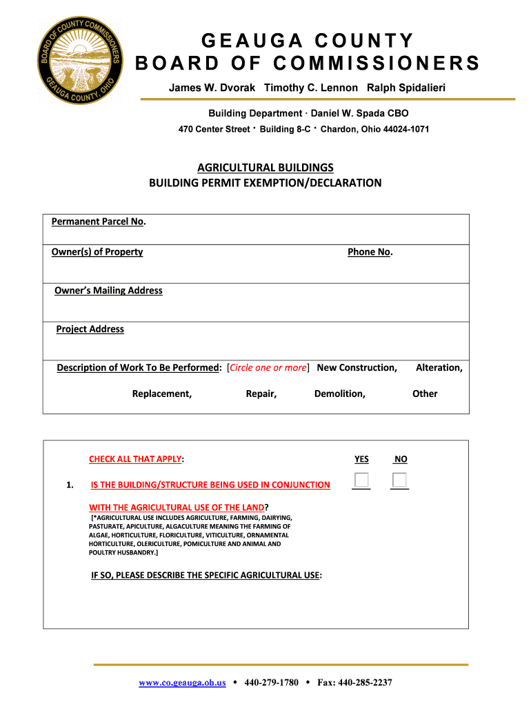 Fillable Online Agricultural Buildings Building Permit Exemption