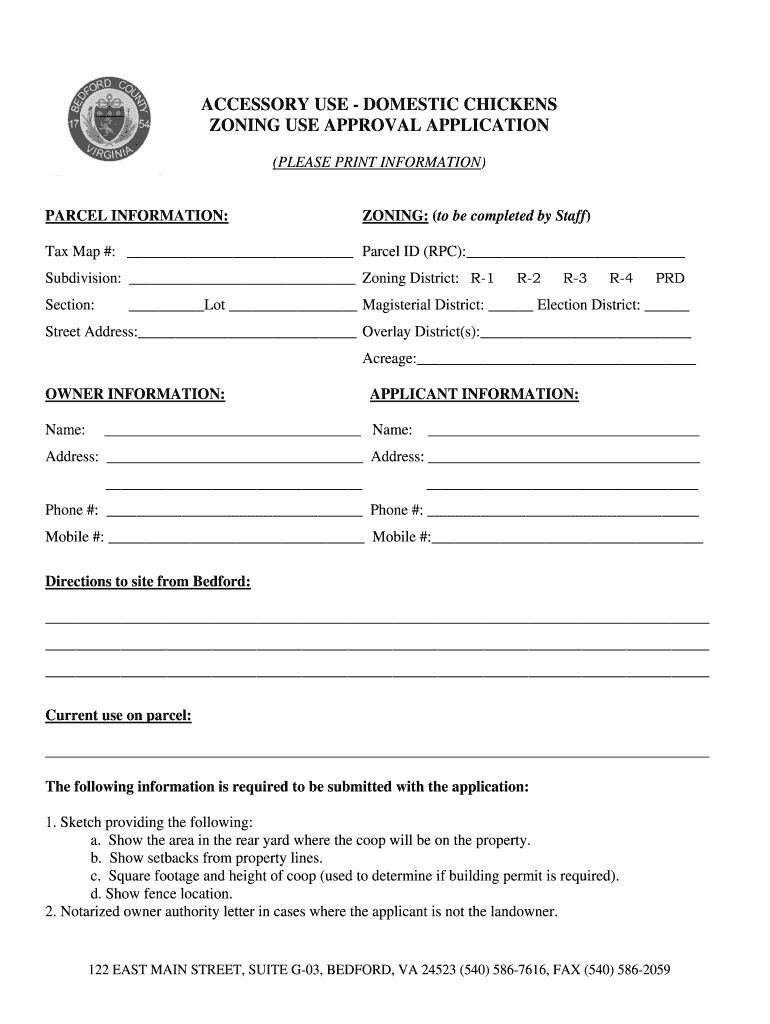 Fillable Online Chicken Accessory Use Zoning Application Fax Email