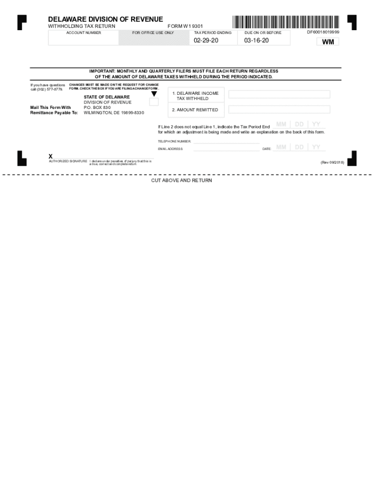 2020 Form DE W1 9301 Fill Online, Printable, Fillable