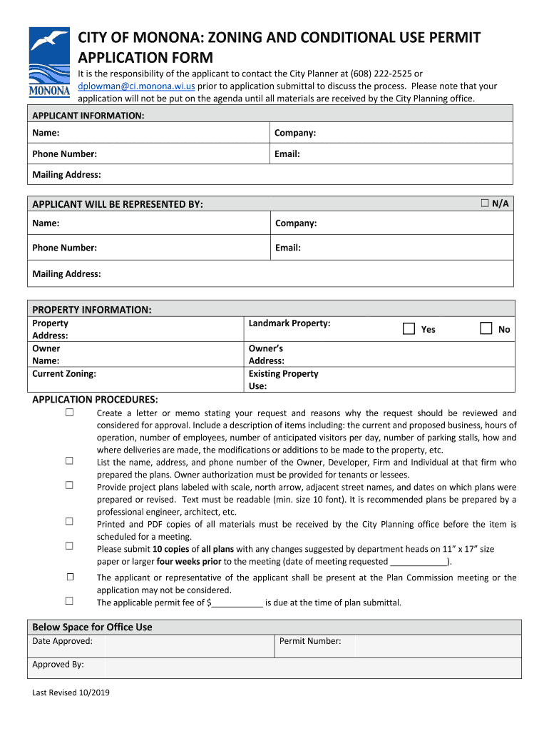 Fillable Online city of monona zoning variance application form Fax