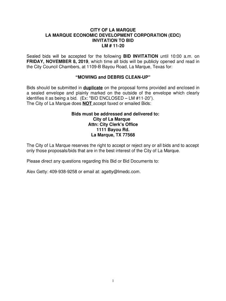 Fillable Online ci lamarque tx LA MARQUE ECONOMIC DEVELOPMENT