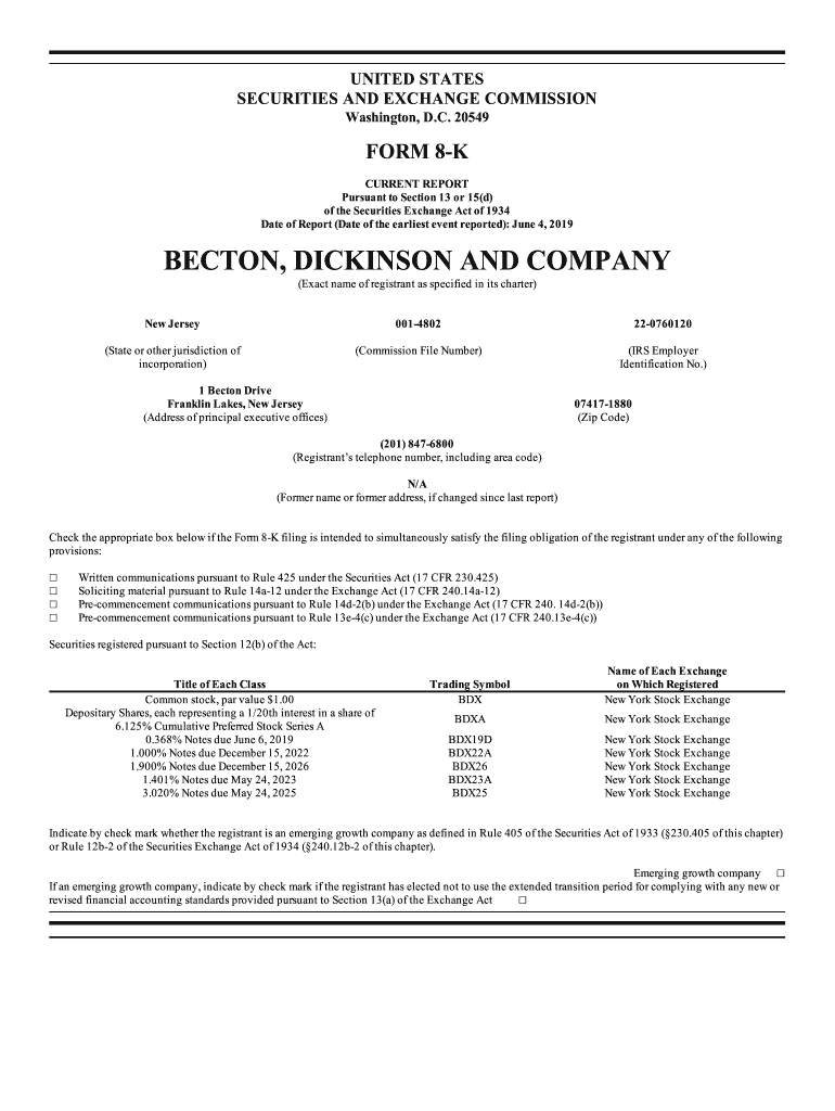 Fillable Online becton, dickinson and company Investors BD Fax