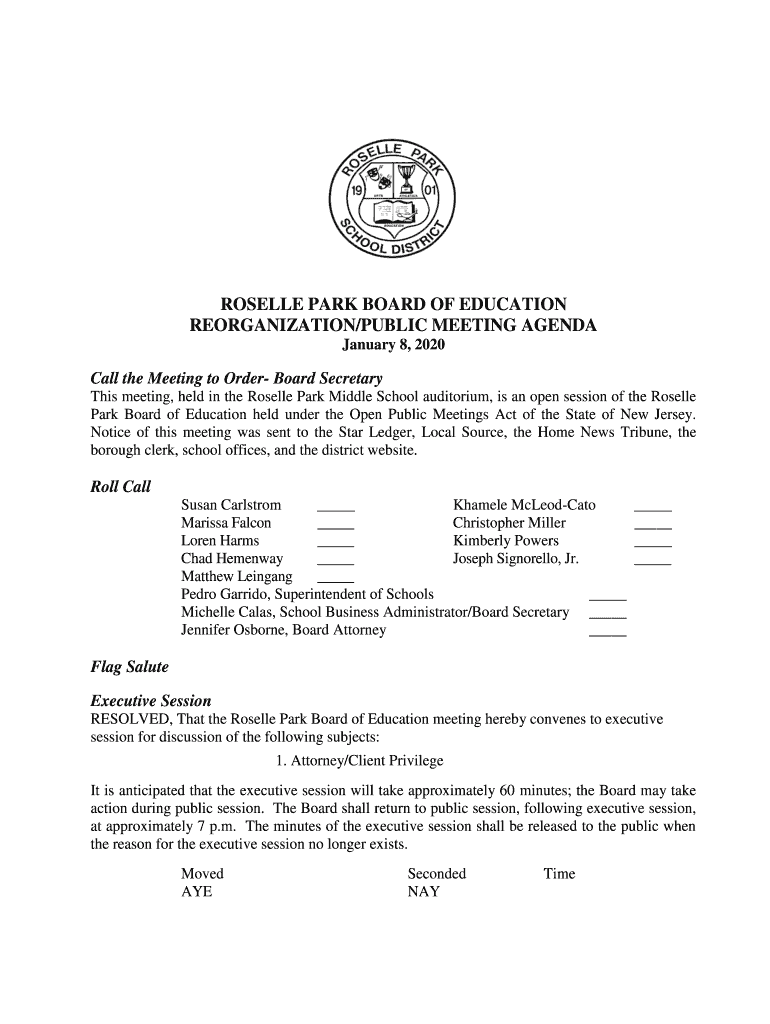 Fillable Online ROSELLE PARK BOARD OF EDUCATION