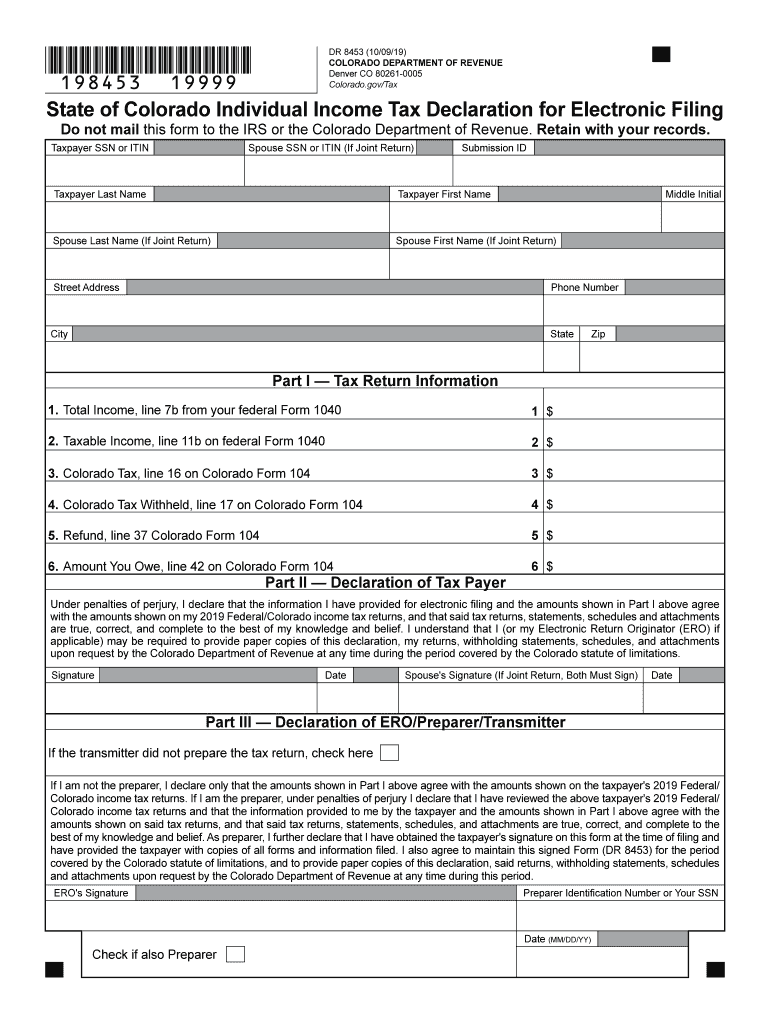 2019 Form CO DR 8453 Fill Online, Printable, Fillable, Blank pdfFiller