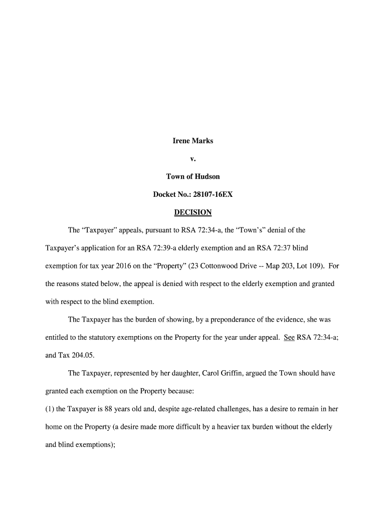 Fillable Online Real Estate Tax Relief in New Hampshire Leone, McDonnell Fax Email Print