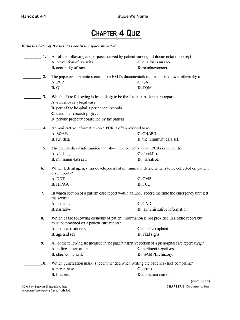 Emt Chapter 4 Quiz Fill Online, Printable, Fillable, Blank pdfFiller