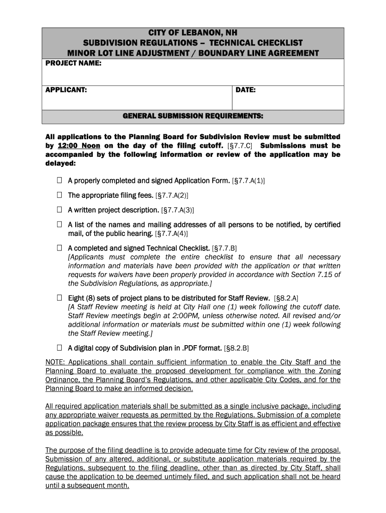 Fillable Online SUBDIVISION REGULATIONS TECHNICAL CHECKLIST Fax Email