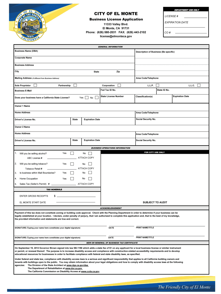 El Monte Business License Fill Online, Printable, Fillable, Blank