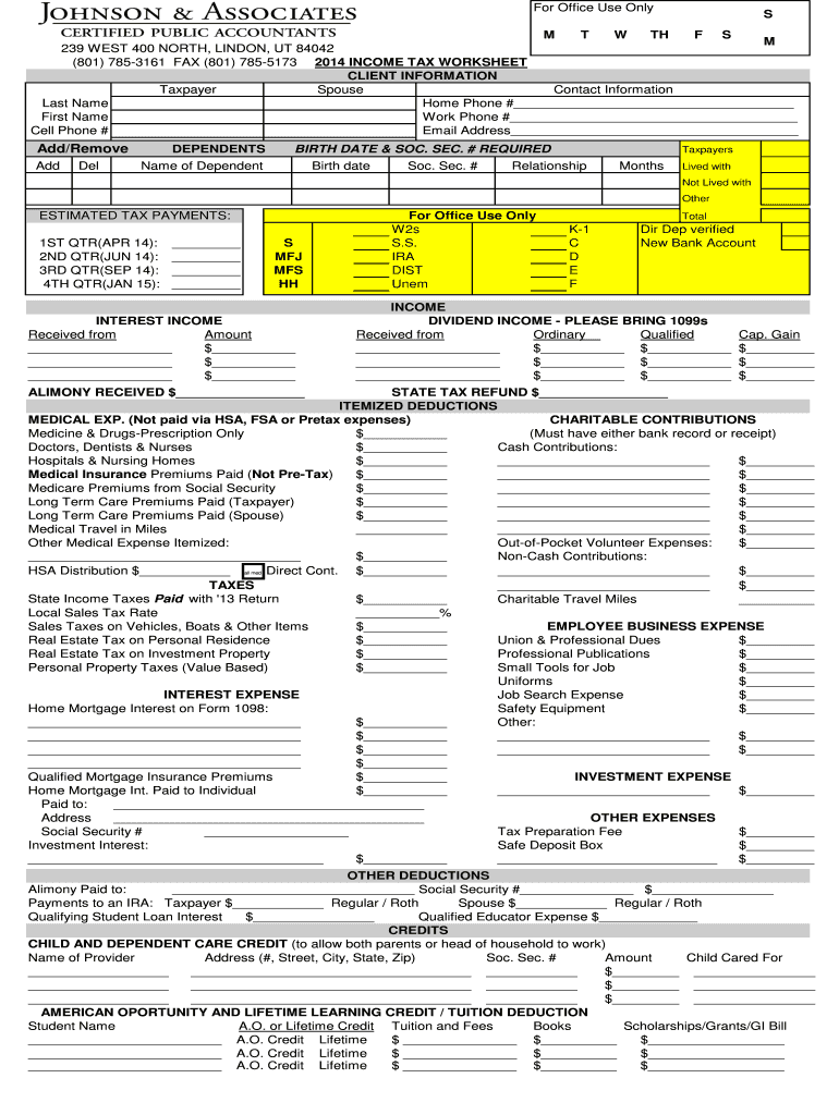 Fillable Online Tax Preparation Tax Lindon CPA's Fax