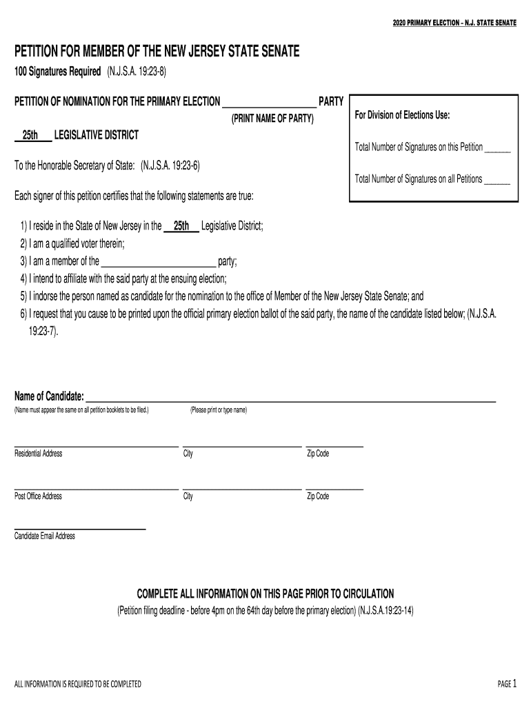 Fillable Online petition for member of the new jersey state senate Fax