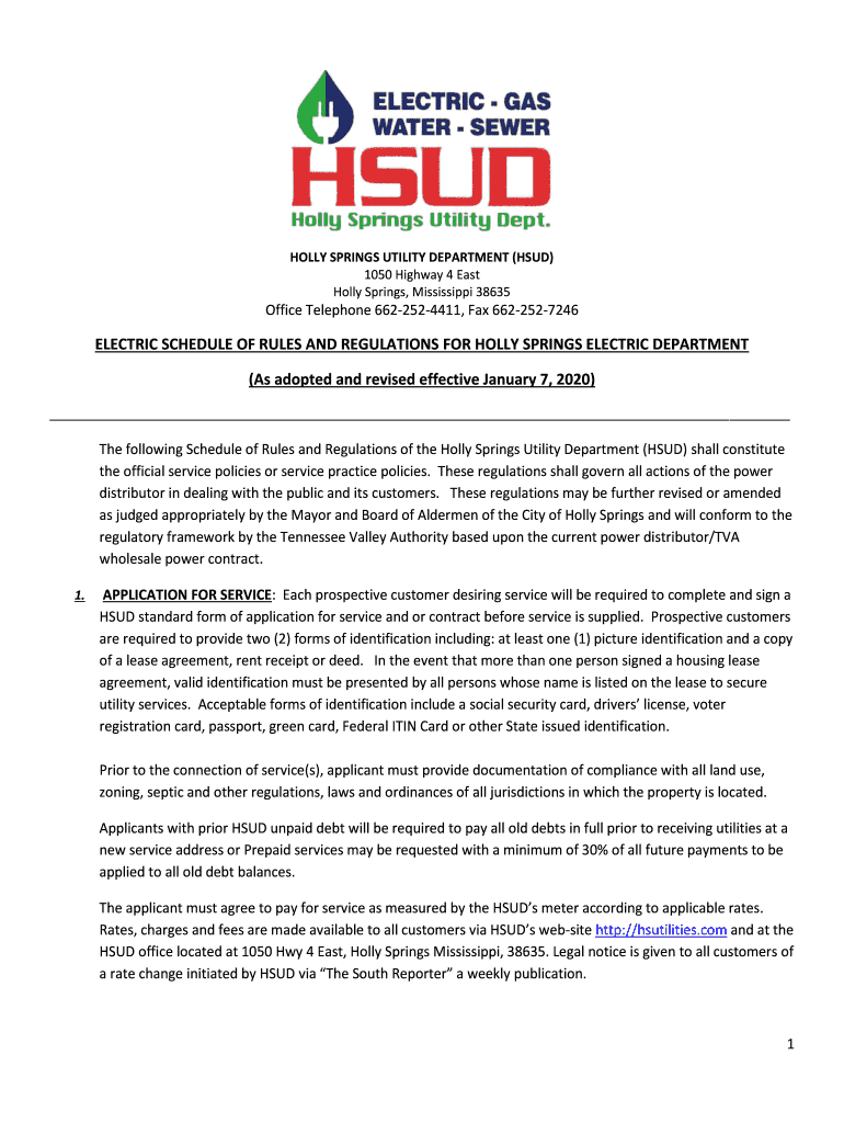Fillable Online HOLLY SPRINGS UTILITY DEPARTMENT (HSUD) Fax Email Print