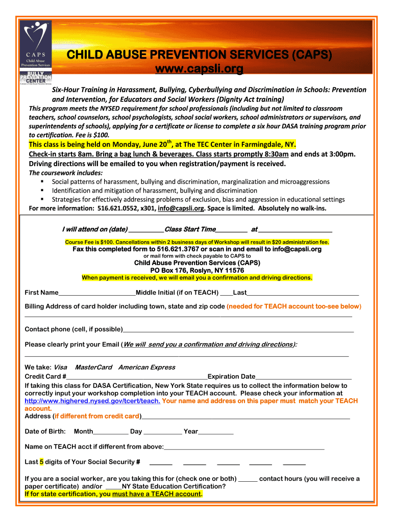 Fillable Online SixHour Training in Harassment, Bullying