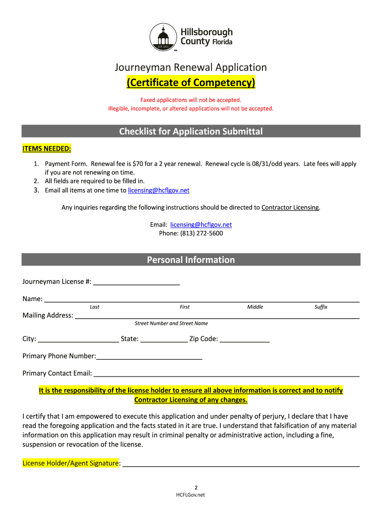 Fillable Online Journeyman Renewal Application (Certificate of
