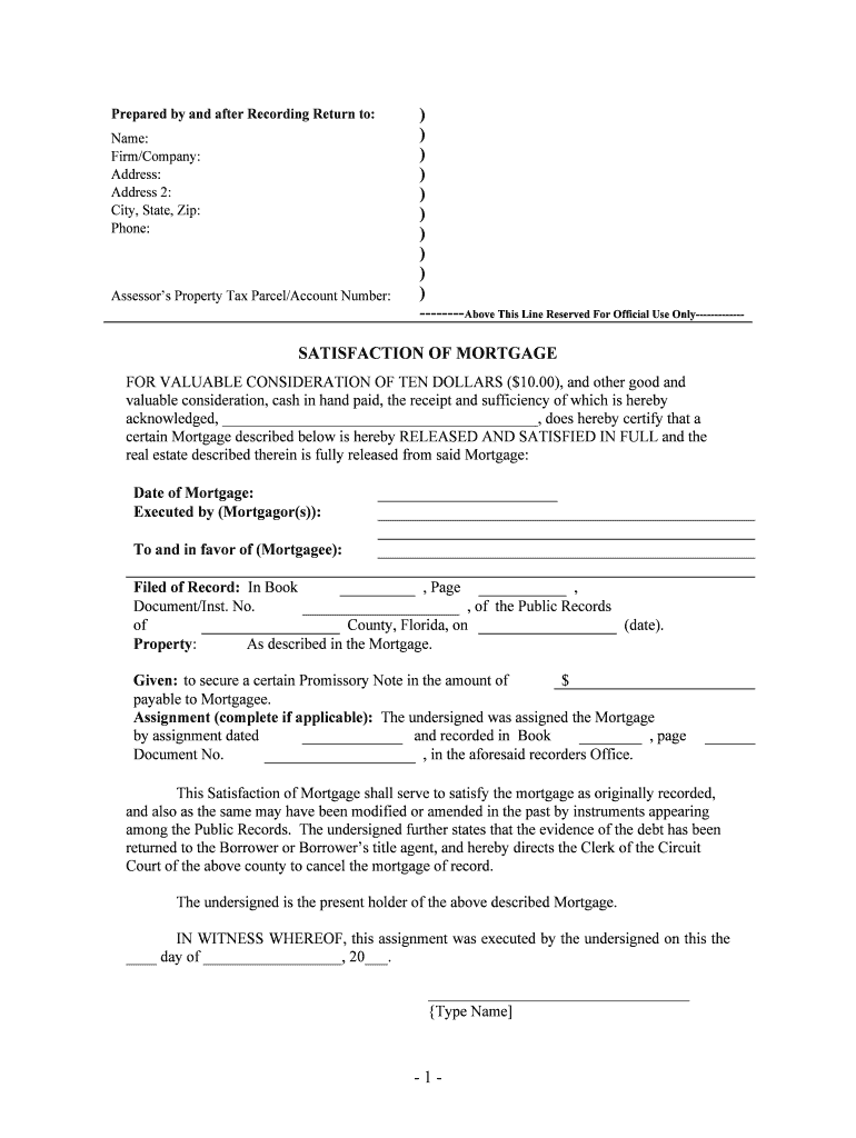Fill, Edit and Print Florida Satisfaction, Release or Cancellation of