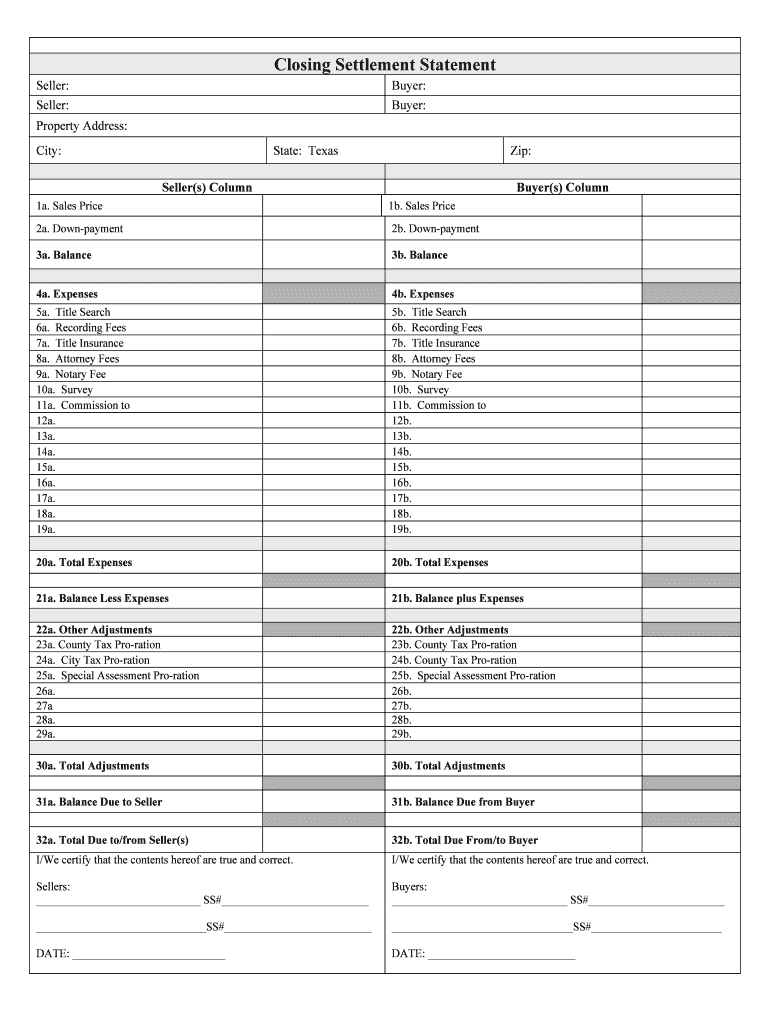Texas Closing Fill Online, Printable, Fillable, Blank pdfFiller