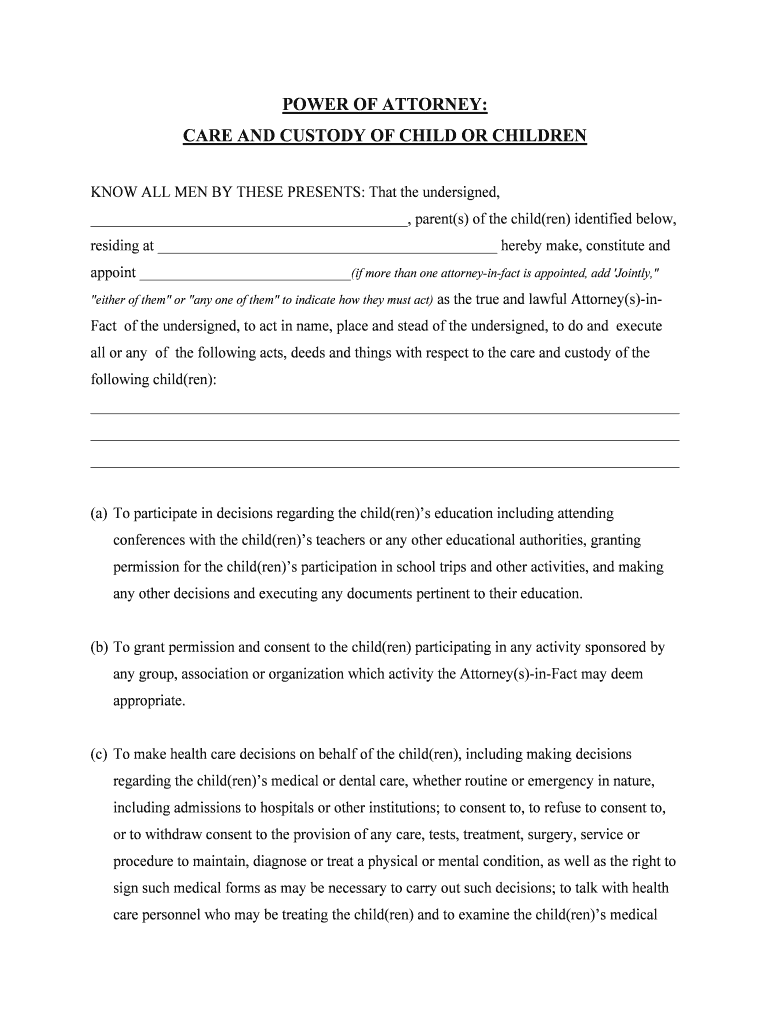 Fill, Edit and Print General Power of Attorney for Care and Custody of