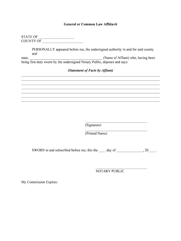 Fill, Edit and Print General or Common Law Affidavit Form Online