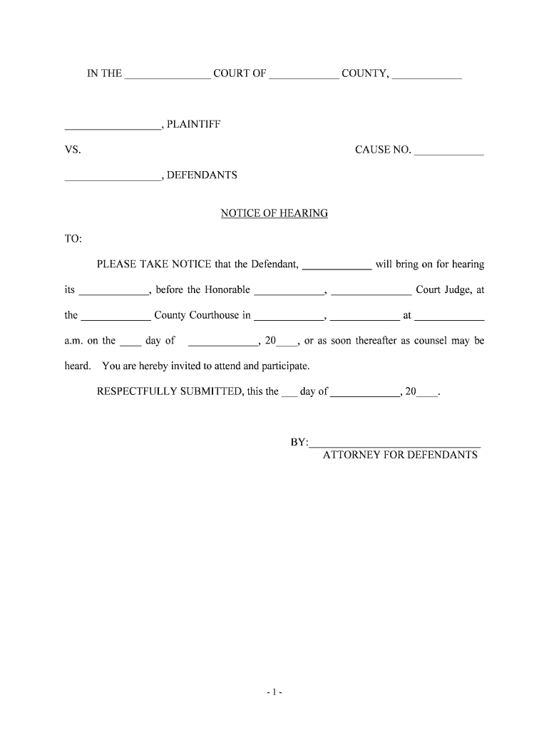 Fill, Edit and Print Notice of Hearing Form Online SellMyForms