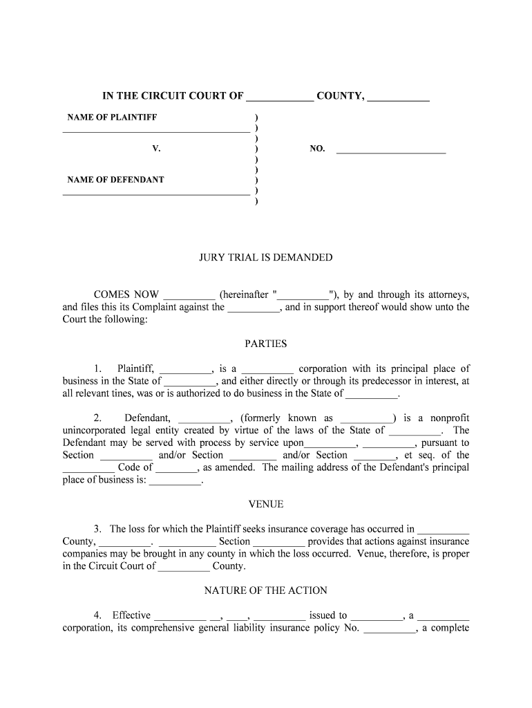 Fill, Edit and Print Complaint for Declaratory Judgment Form Online