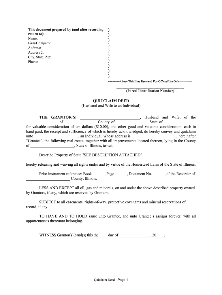 Fill, Edit and Print Quitclaim Deed from Husband and Wife to an