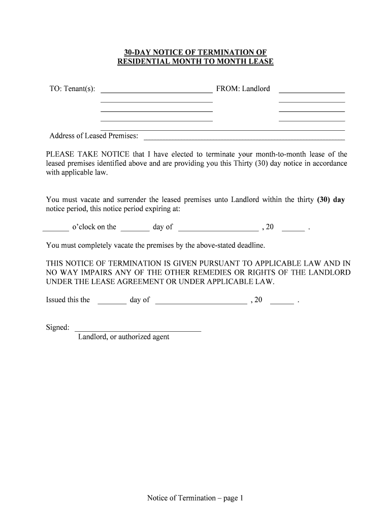 Fill, Edit and Print Oklahoma 30 Day Notice to Terminate Month to Month