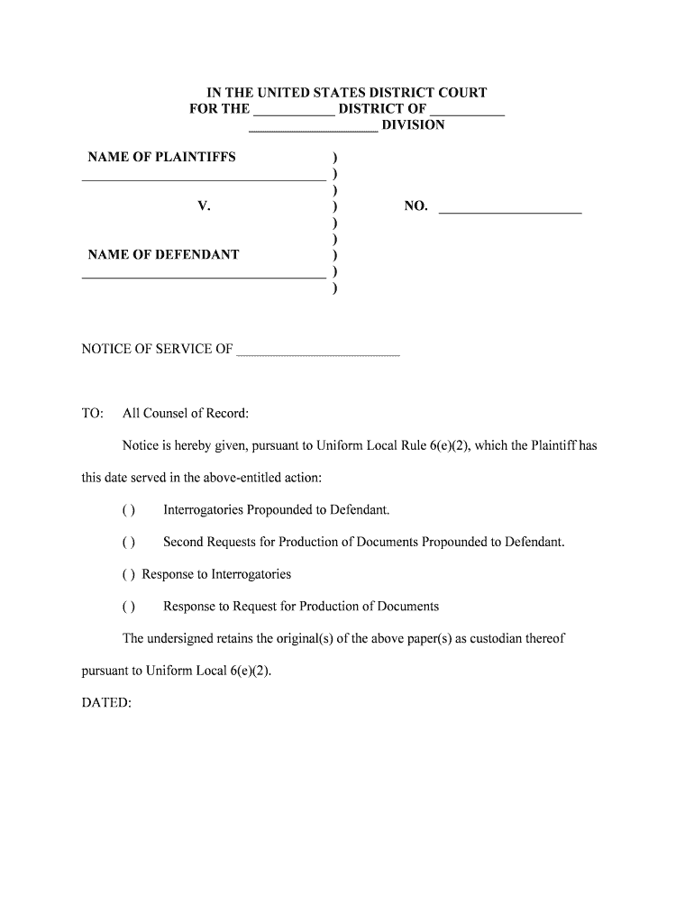 Fill, Edit and Print Notice of Service of Interrogatories Discovery