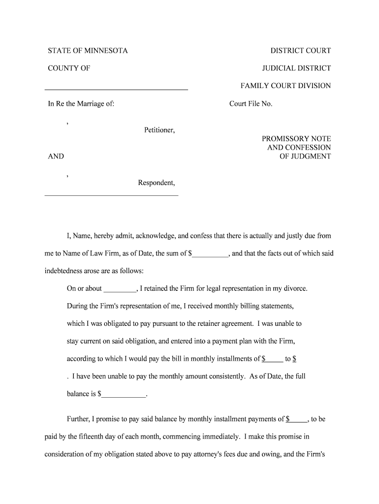 Fill, Edit and Print Promissory Note and Confession of Judgment for