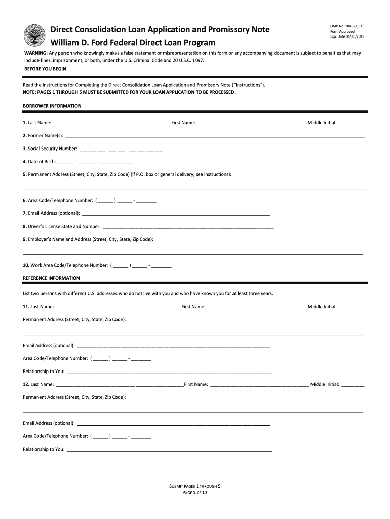 Fill, Edit and Print Direct Consolidation Loan Application