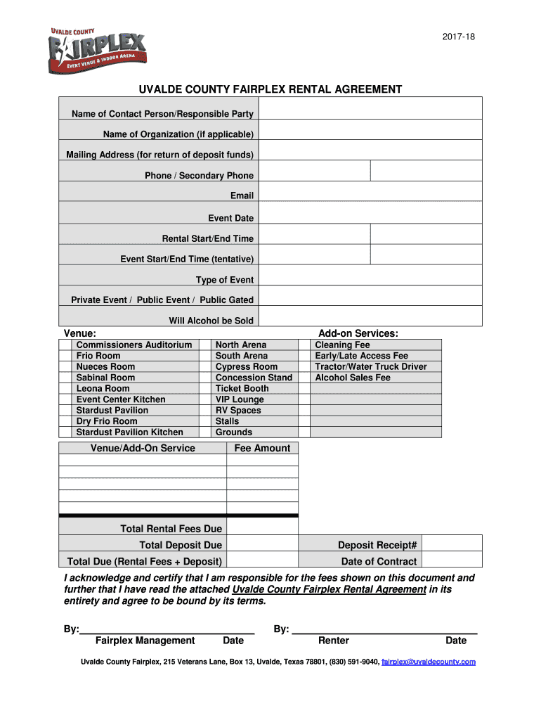 Fillable Online UVALDE COUNTY FAIRPLEX RENTAL AGREEMENT Fax Email Print