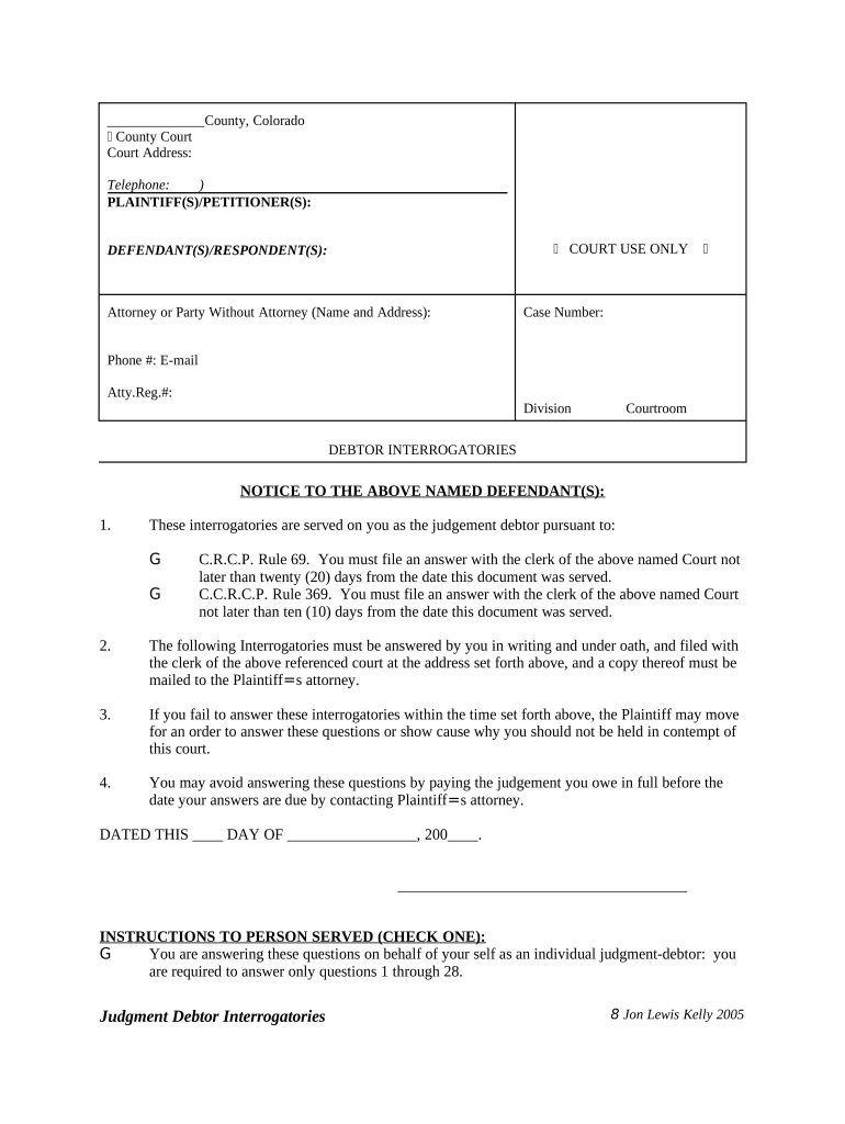 interrogatories judgment colorado Doc Template pdfFiller