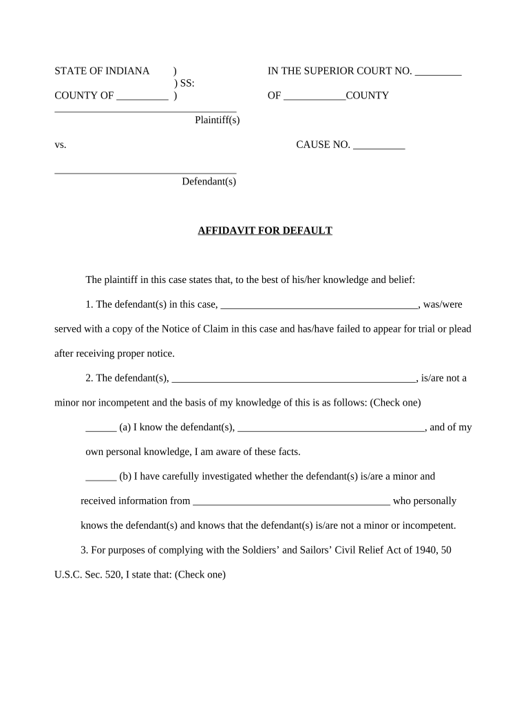 indiana affidavit Doc Template pdfFiller