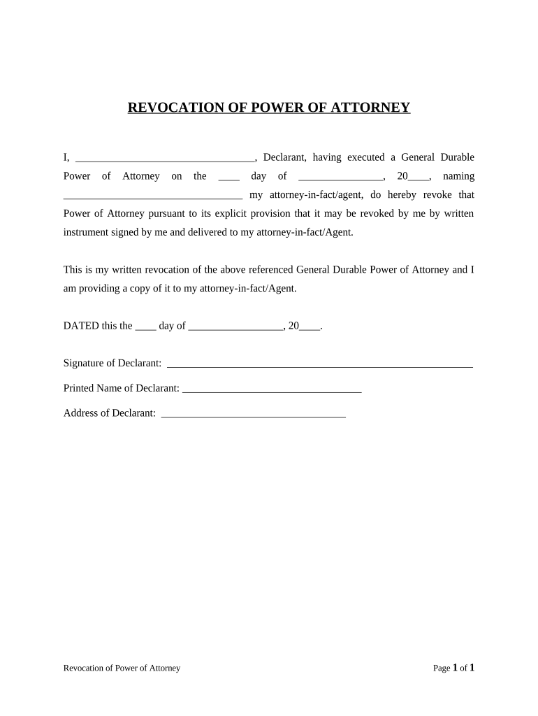 Revocation of General Durable Power of Attorney Kansas Doc Template